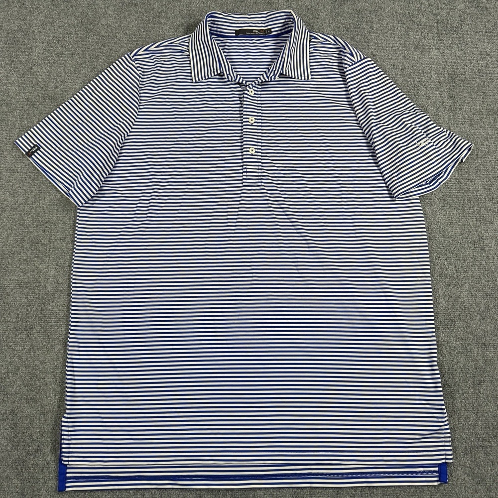 RLX Golf Polo Mens XL Blue White Striped Performance Sawgrass Ralph Lauren